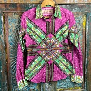 Robert Graham Fuchsia and Lime Geometric Button Down Shirt